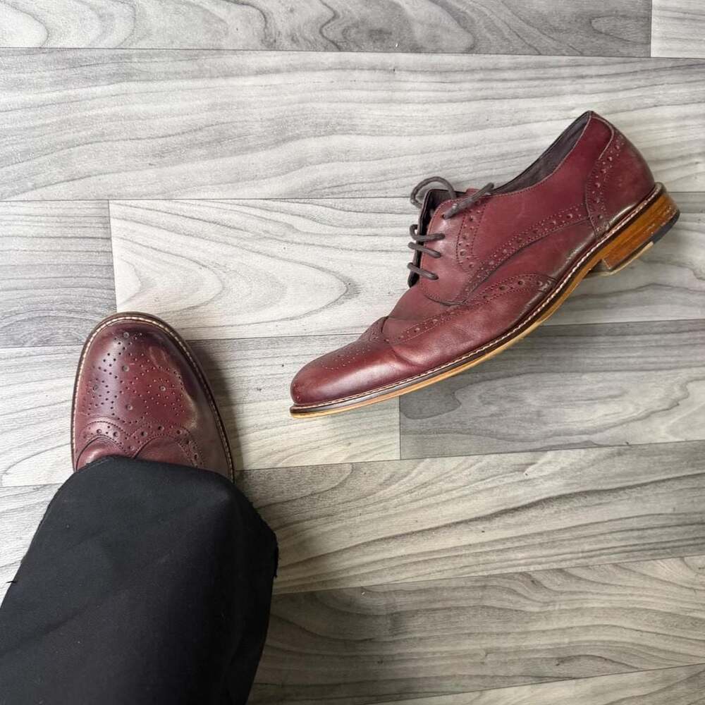 Joseph Abboud Burgundy Leather Wingtip Oxford Dress Shoes